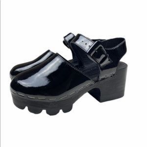 Tory Burch Black Patent leather clogs Mary Janes slingback shoes sandal platform